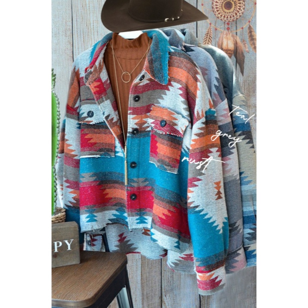 SOLD OUT Eldora Aztec Tribal Distressed Western Shacket - Picture 10 of 10